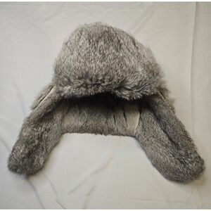 Mad Bomber Trapper Aviator Hat Gray Real Rabbit Fur Khaki Tan Canvas Size Large